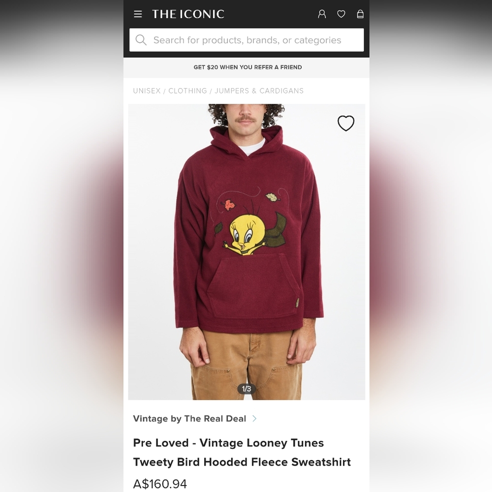 Vintage Looney Tunes Tweety Bird Maroon Hoodie